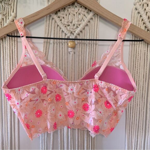 VICTORIA’S SECRET PINK Lightly Lined Lace Bralette Pink Floral Size Small - Picture 2 of 14